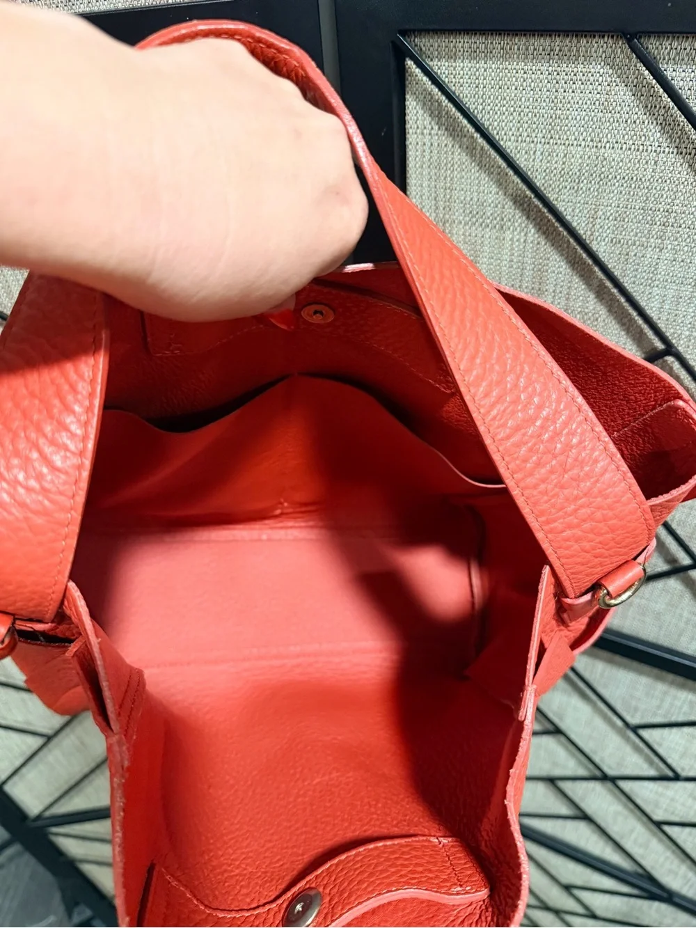 Furla Vibrant Blood Orange Pebbled Leather Hobo Bag - *LIKE NEW*